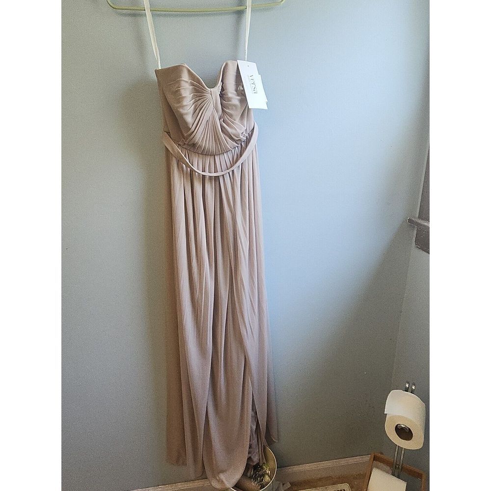 NEW Davids Bridal Dress Versa Womens sz2 Light Brown Layered Topless Long Flowy‎